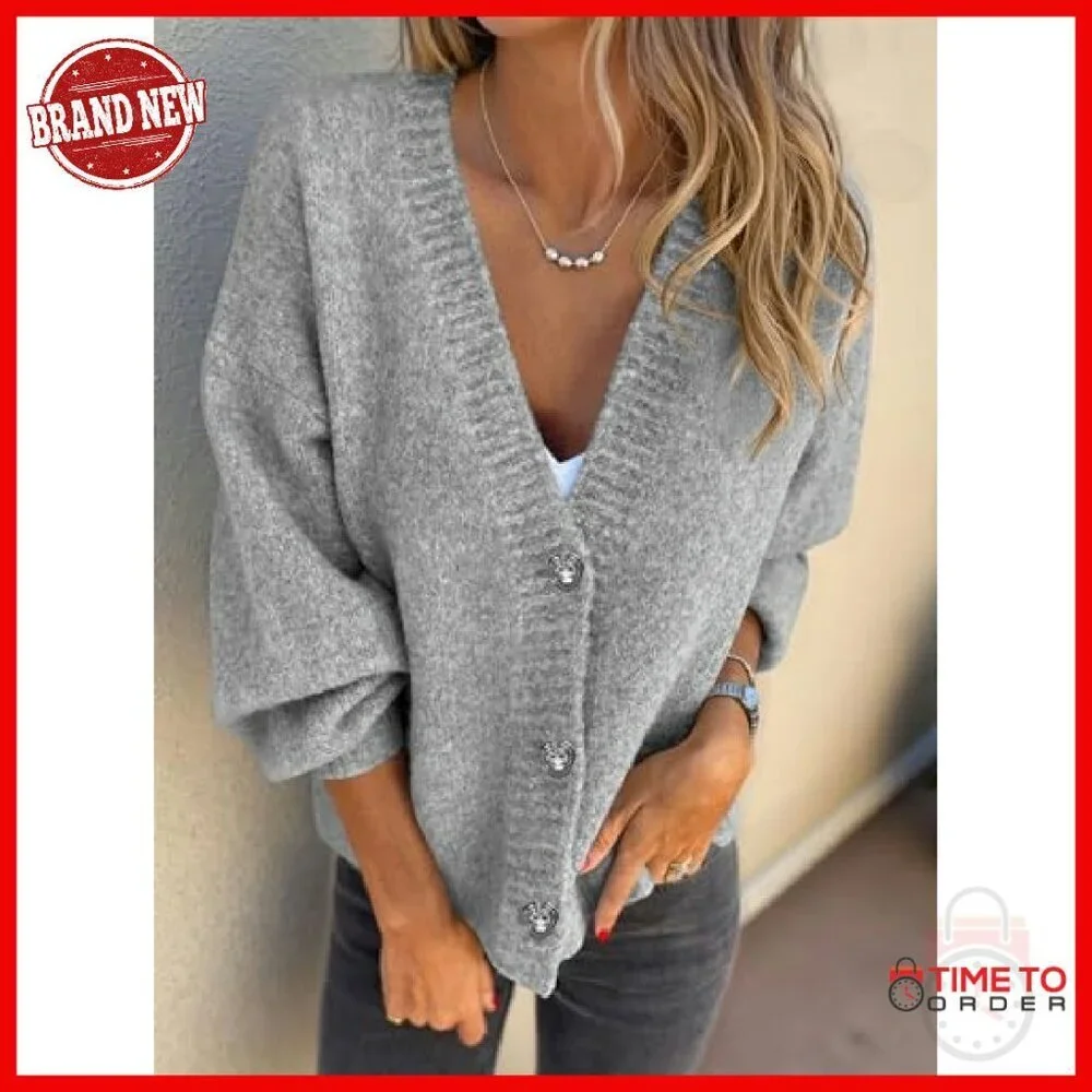 Oversized Chunky Knit Cardigan Sweater Women's Long Sleeve Button Down
